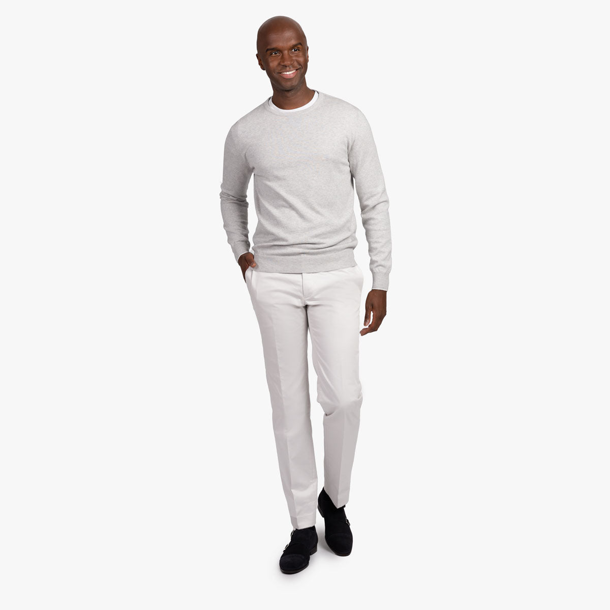 Rundhalspullover aus Baumwolle/Kaschmir in hellgrau light grey 003 Bild 6