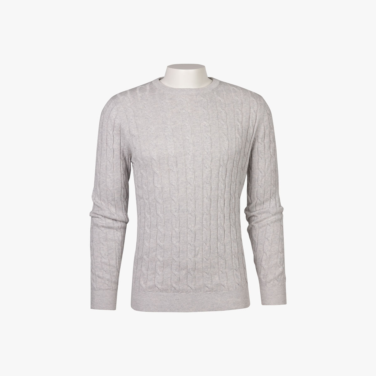 Rundhalspullover aus Baumwolle/Kaschmir mit Zopfstrick in hellgrau light grey 003 Bild 4