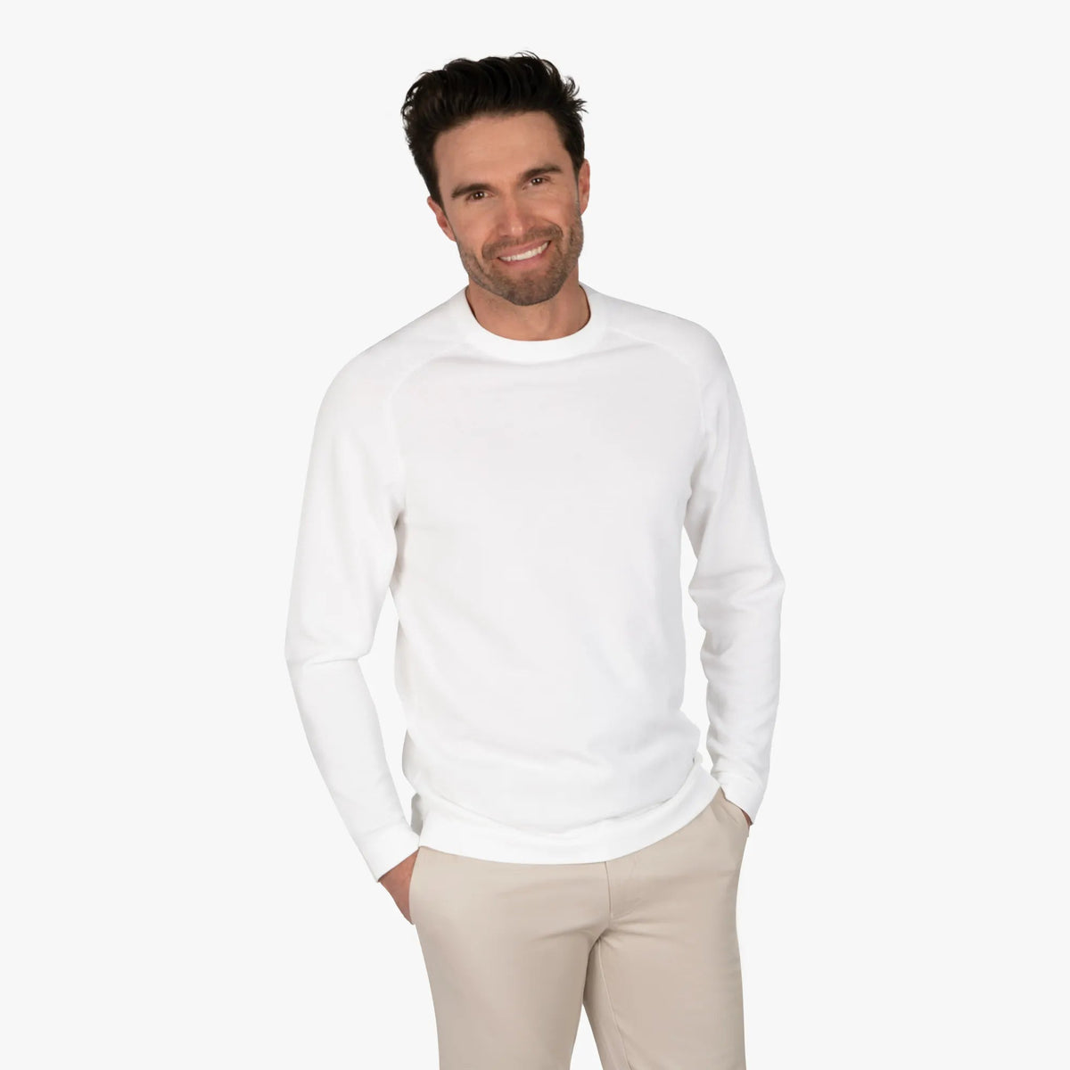 Feinstrickpullover aus Baumwolle/Seide in Weiß weiß Bild 1
