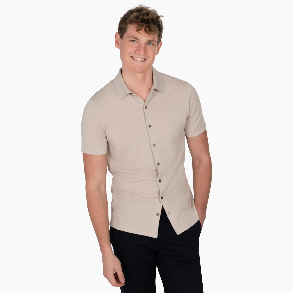 Poloshirt mit Knopfleiste in Beige beige Bild 1
