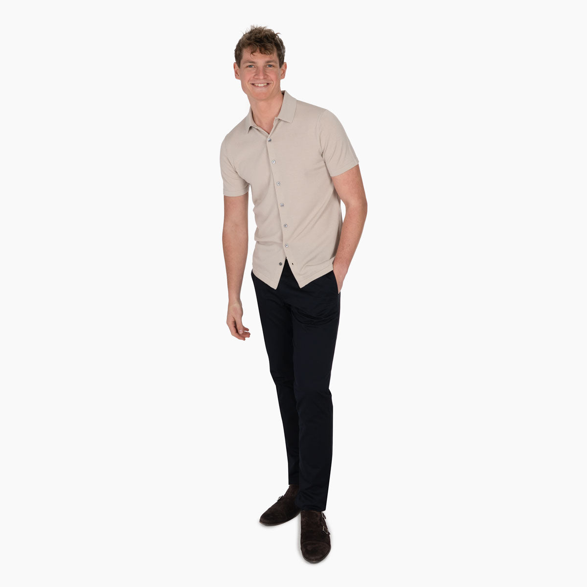 Poloshirt mit Knopfleiste in Beige beige Bild 3