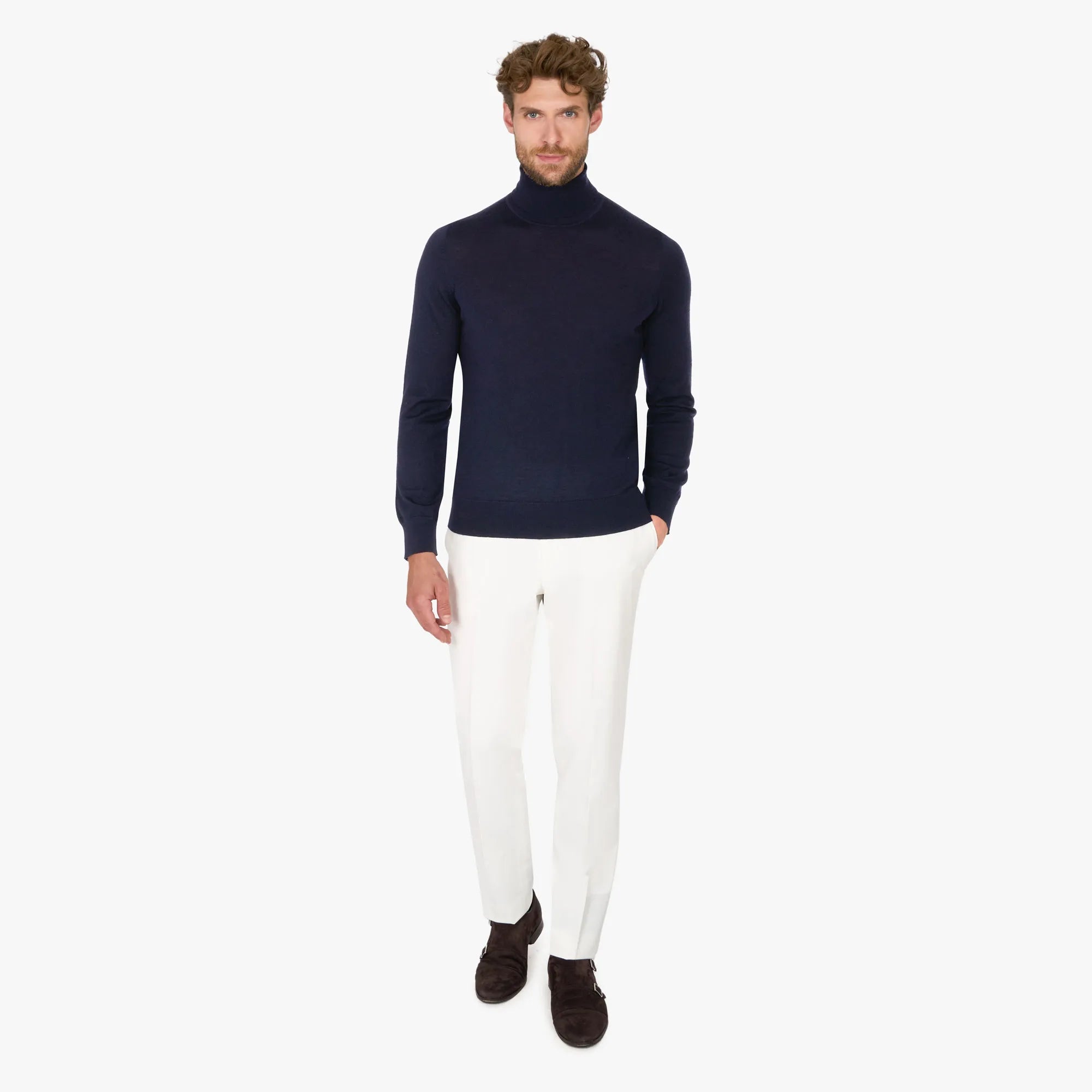 Rollkragenpullover aus Schurwolle in Dunkelblau dkl. blau Bild 5