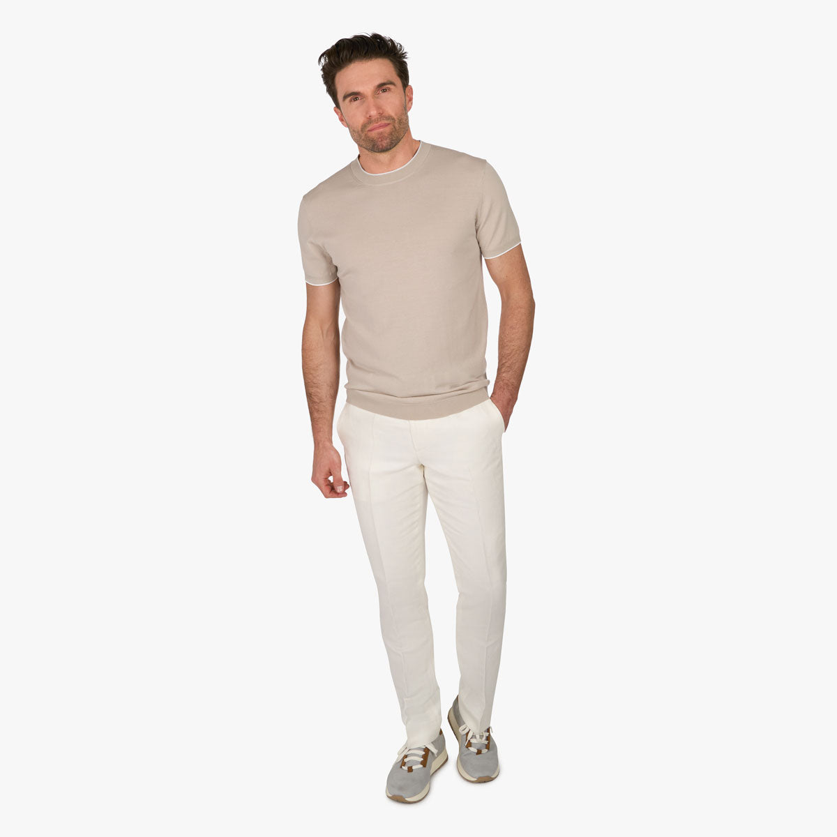 T-Shirt Rundhals aus Wolle & Baumwolle in Beige beige Bild 6