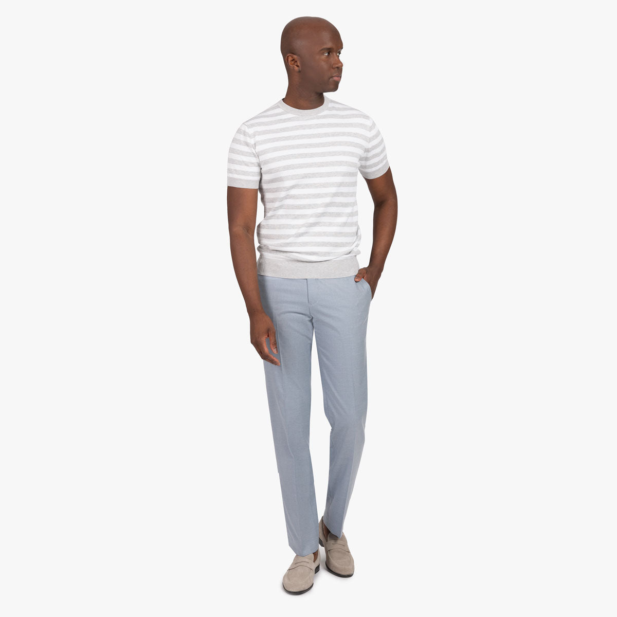T-Shirt Rundhals mit Streifen in hellgrau-weiß hellgrau/weiss/gestr Bild 5