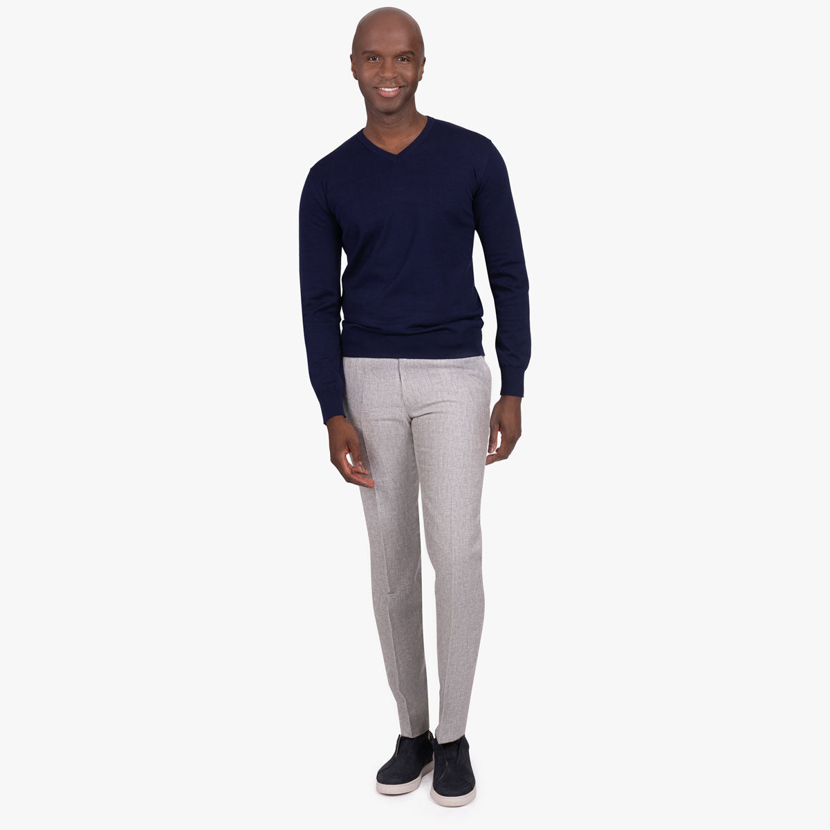 V-Ausschnitt Pullover in dunkelblau mit Seidenanteil dkl. blau Bild 5