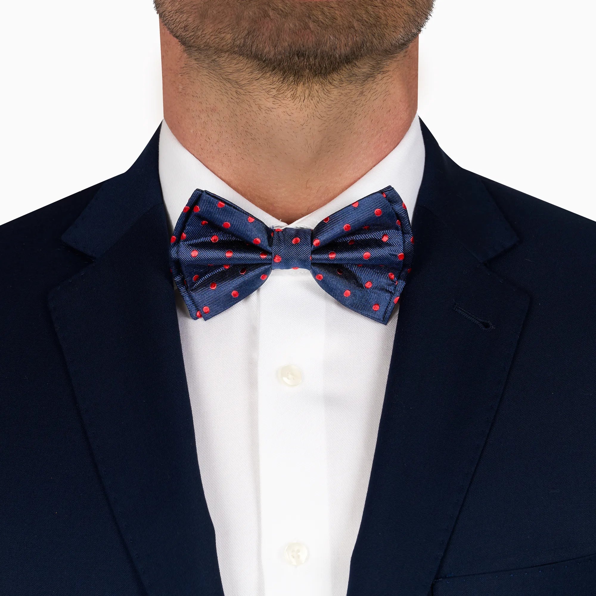 Vorgebundene Fliege aus Seide mit Punkten in dunkelblau dkl. blau Bild 1