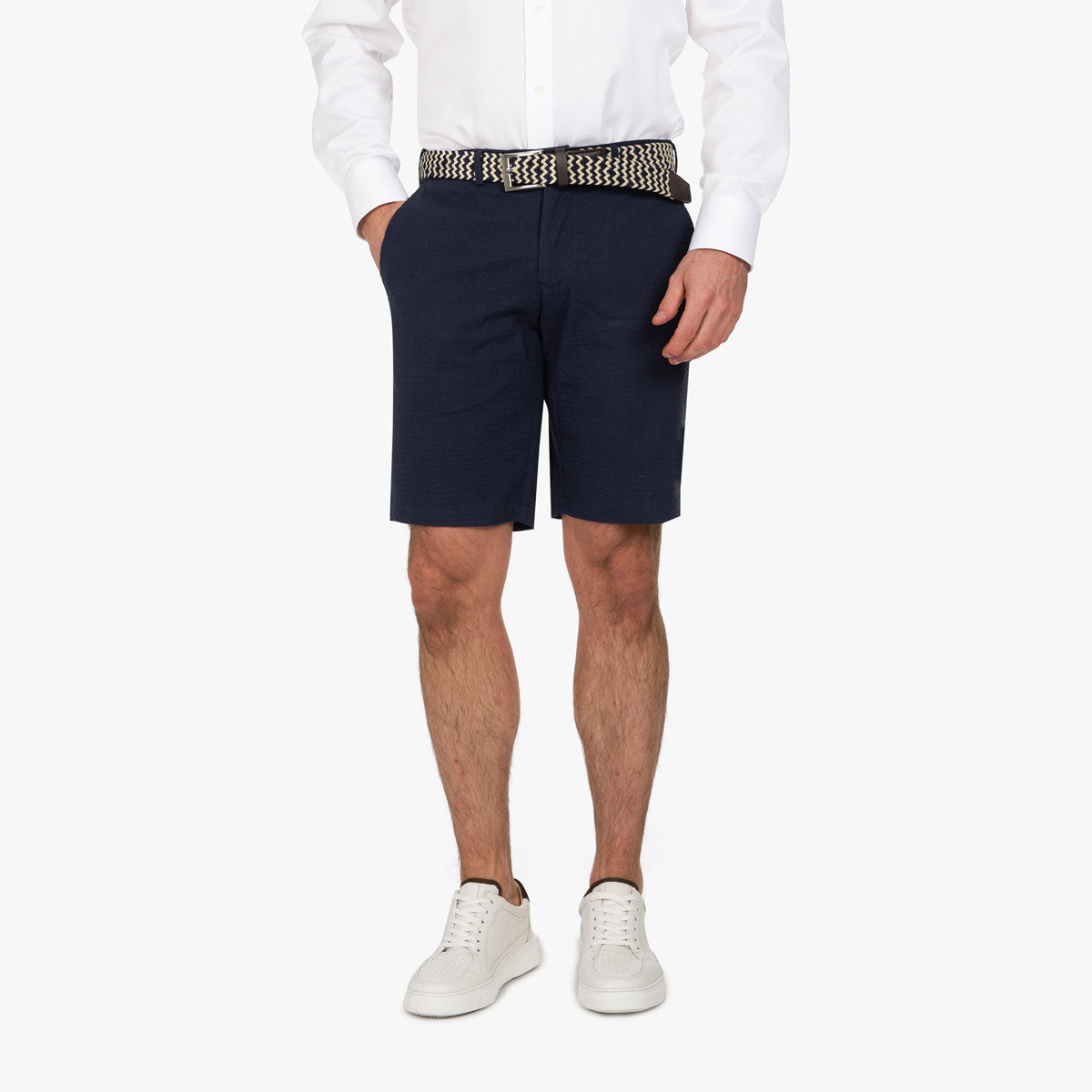 Bermuda mit Seersucker Struktur in Blau dkl. blau Bild 1