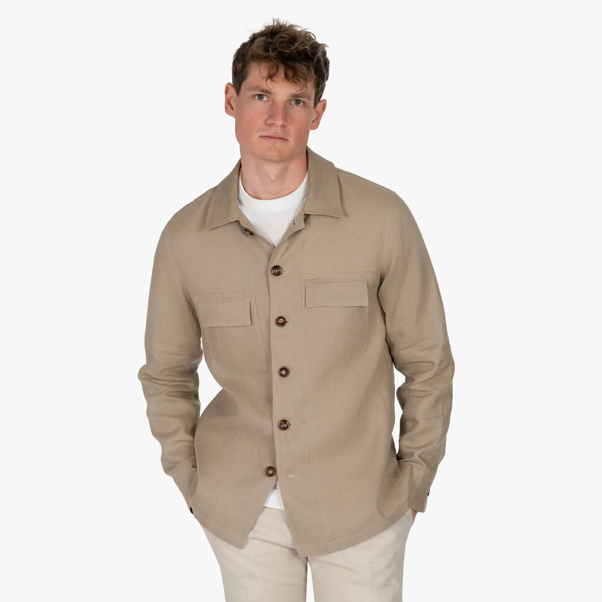 Hemdjacke aus Leinen in hellbraun hellbraun Bild 1