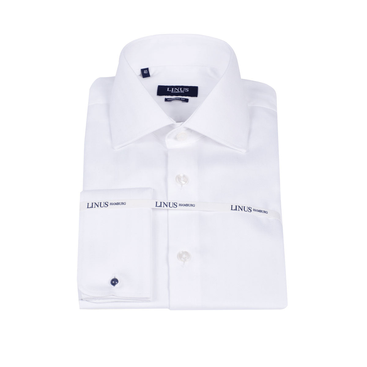 Modern Fit Hemd Fischgrat Umschlagmanschette weiß white Bild 2