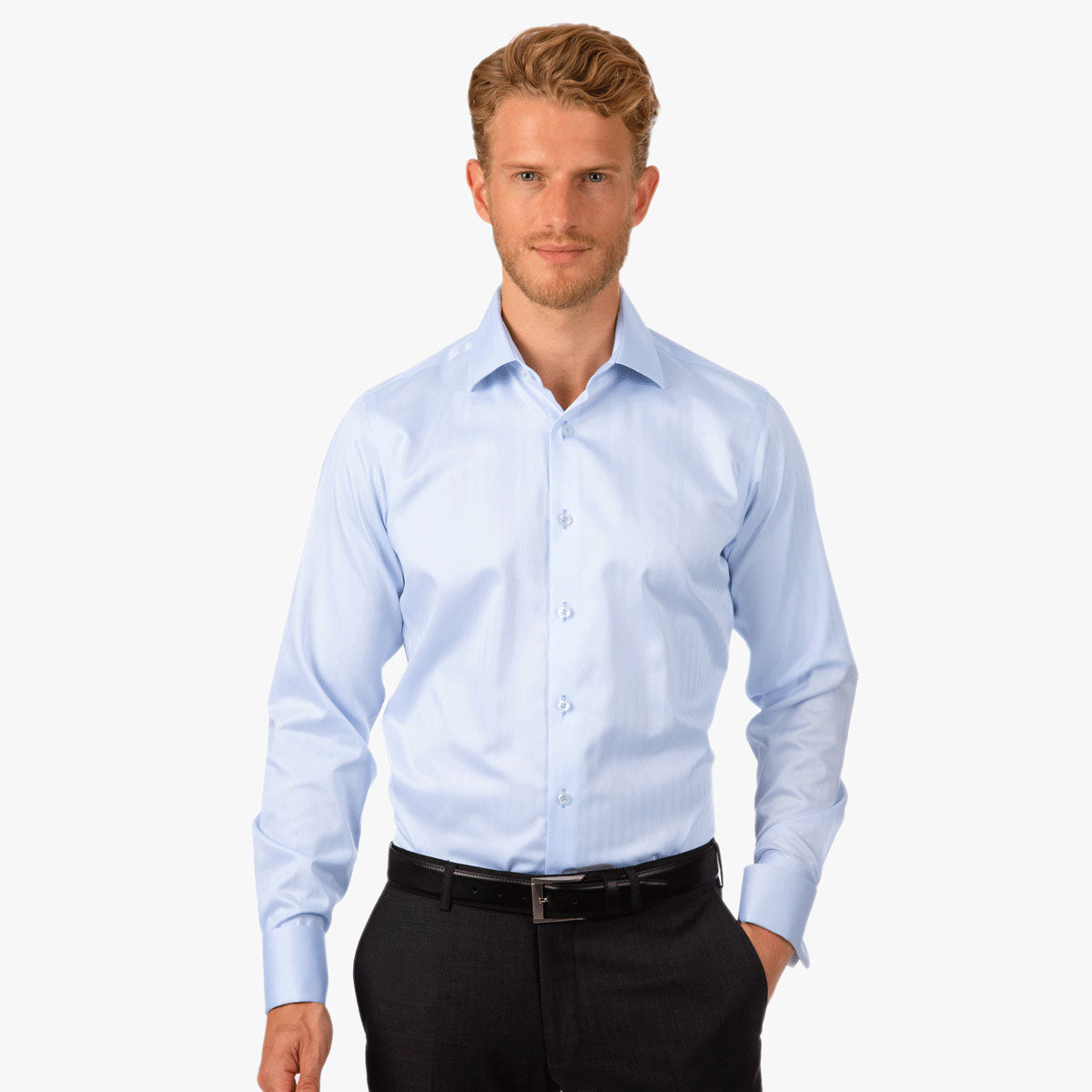 Slim Fit Hemd Fischgrat Umschlagmanschette light blue Bild 1
