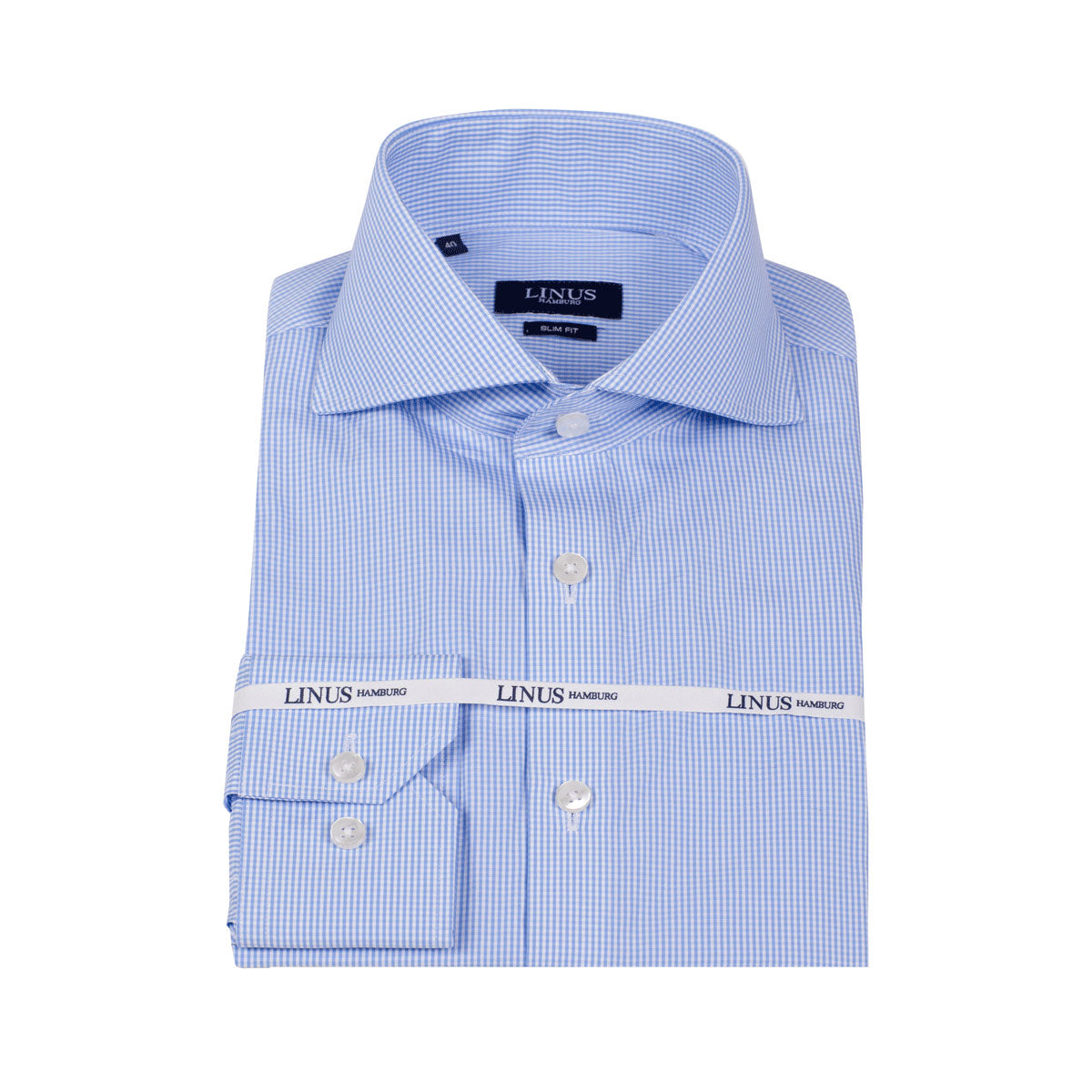 Slim Fit Hemd Haikragen blau-weiß kariert blue/white Bild 2