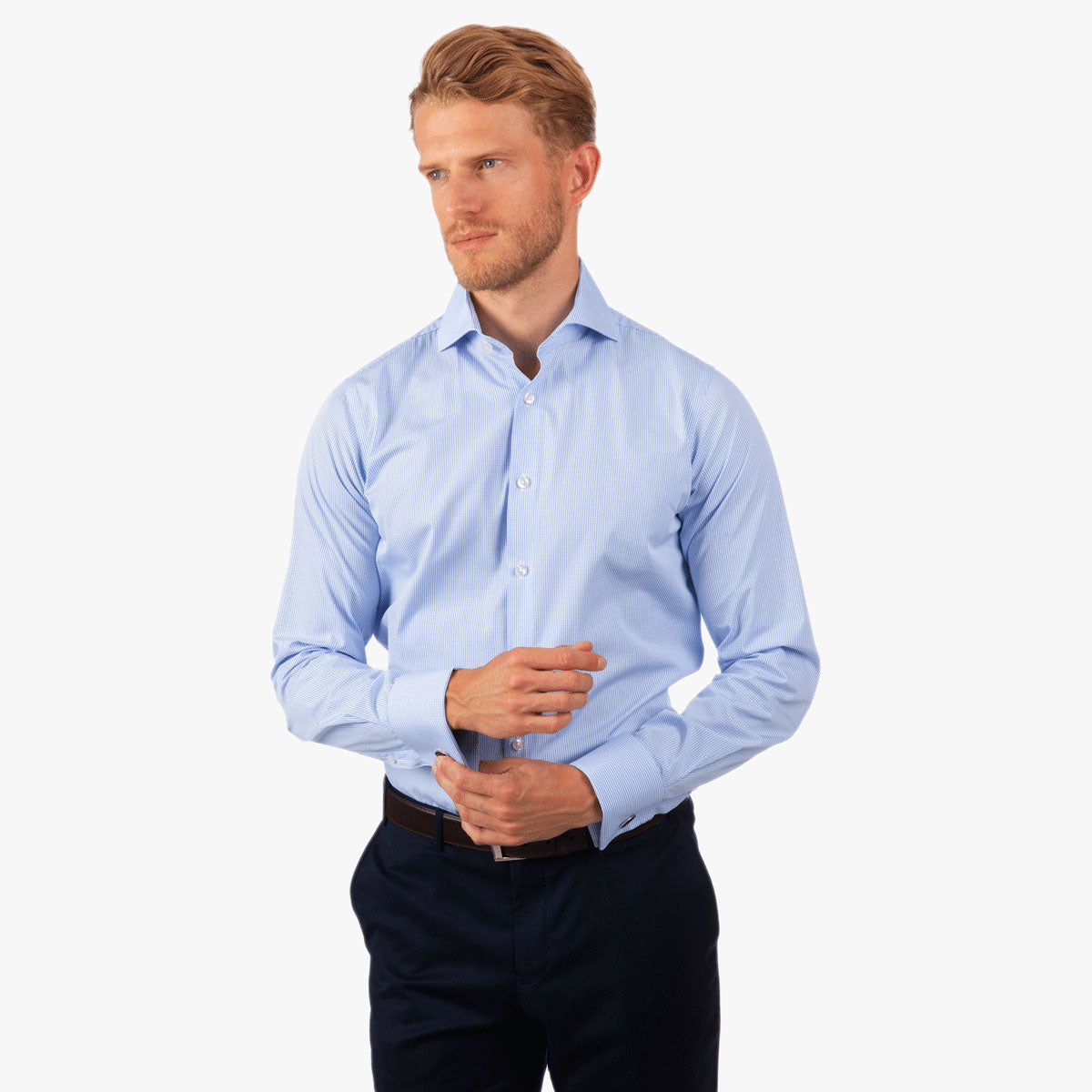 Slim Fit Hemd Umschlagmanschette blau-weiß kariert blue/white Bild 1