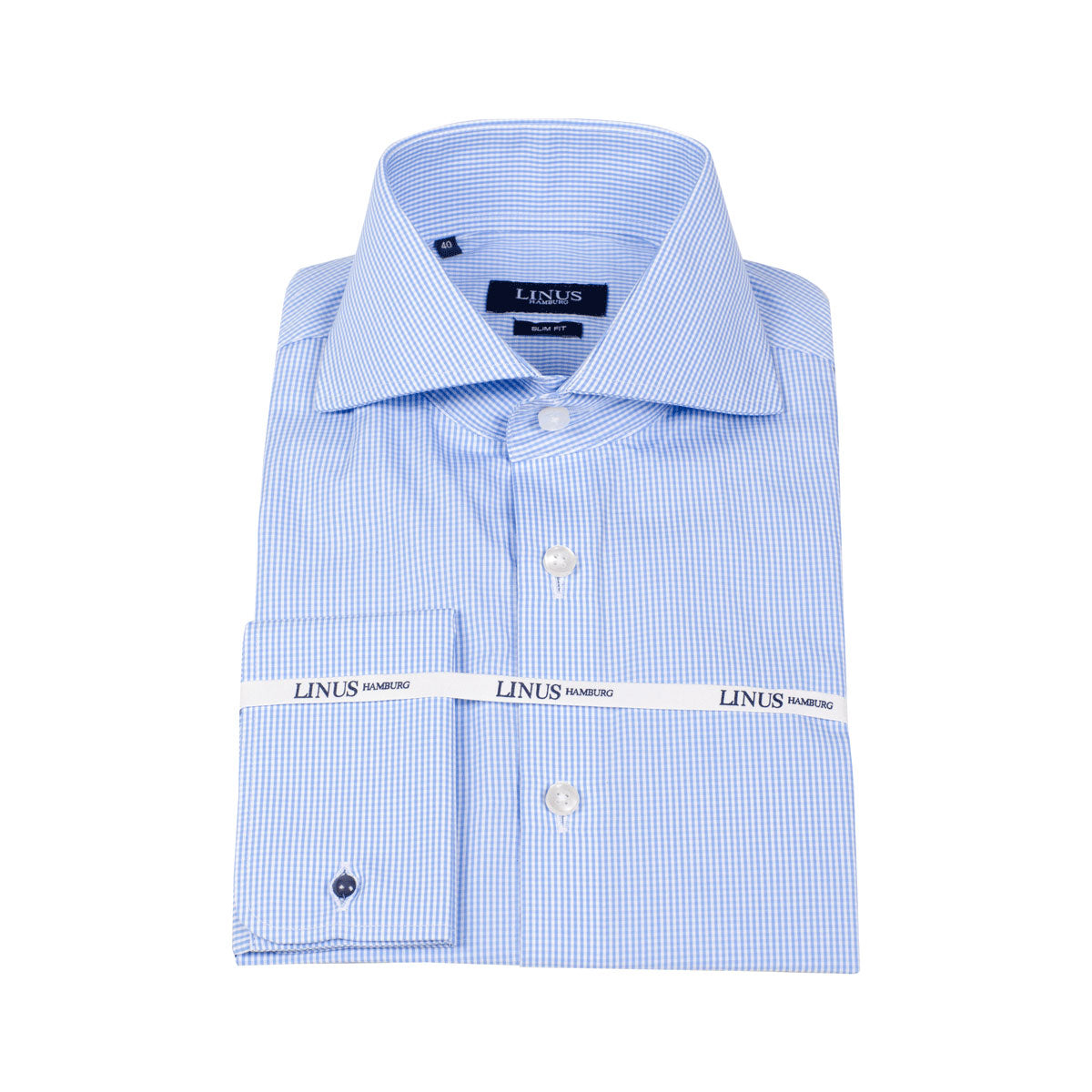 Slim Fit Hemd Umschlagmanschette blau-weiß kariert blue/white Bild 2