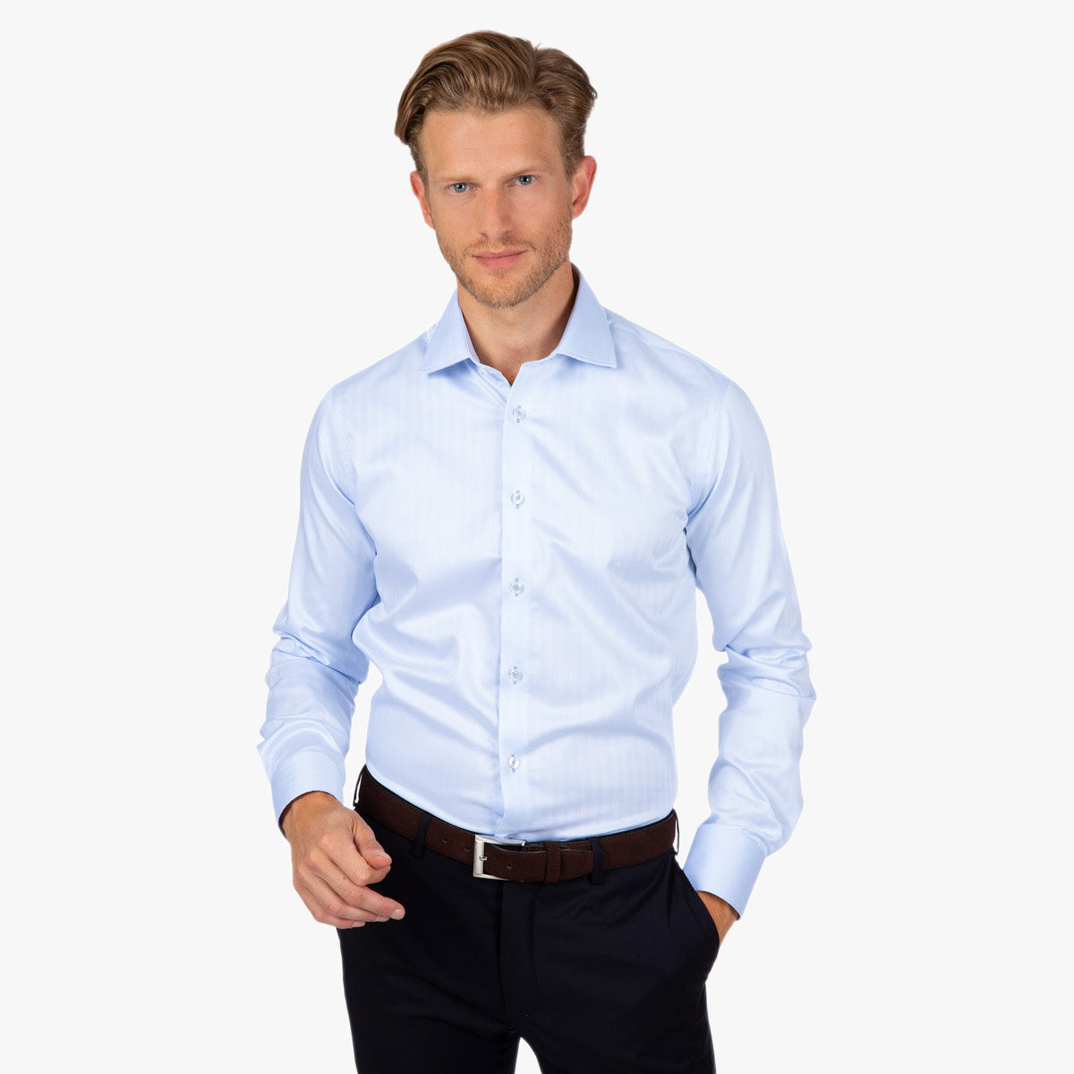 Super Slim Fit Hemd Fischgrat in hellblau lightblue Bild 1