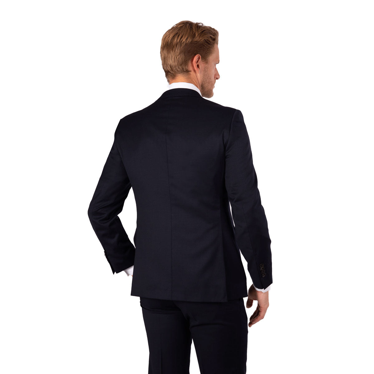 Mann im eleganten Anzug rückwärts.