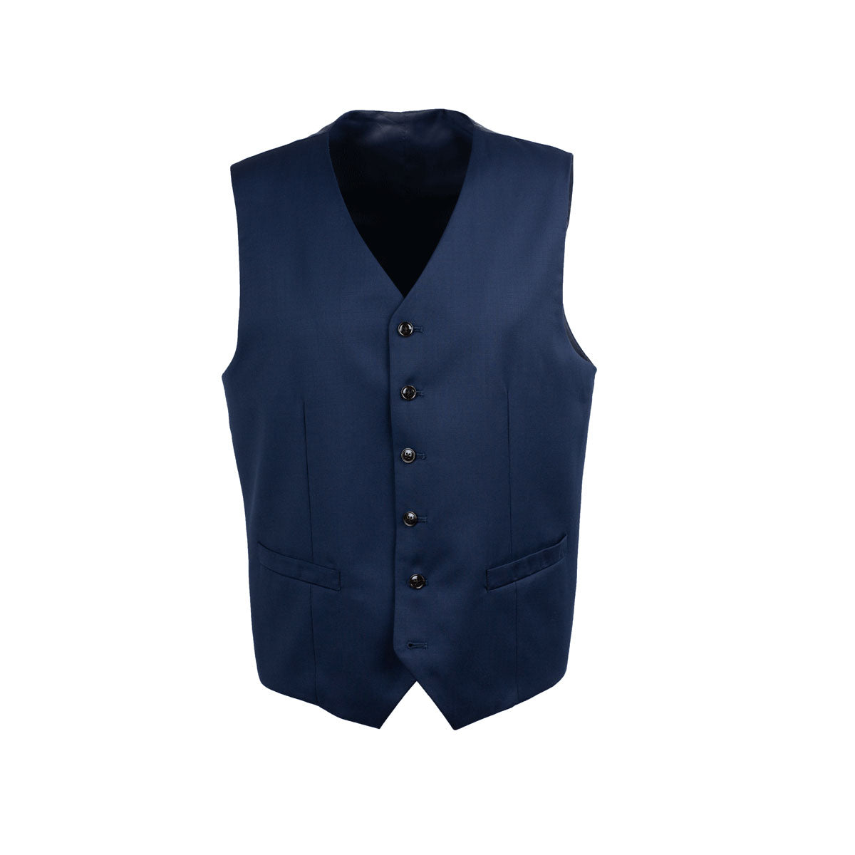 Blaue Herrenweste mit Knöpfen.