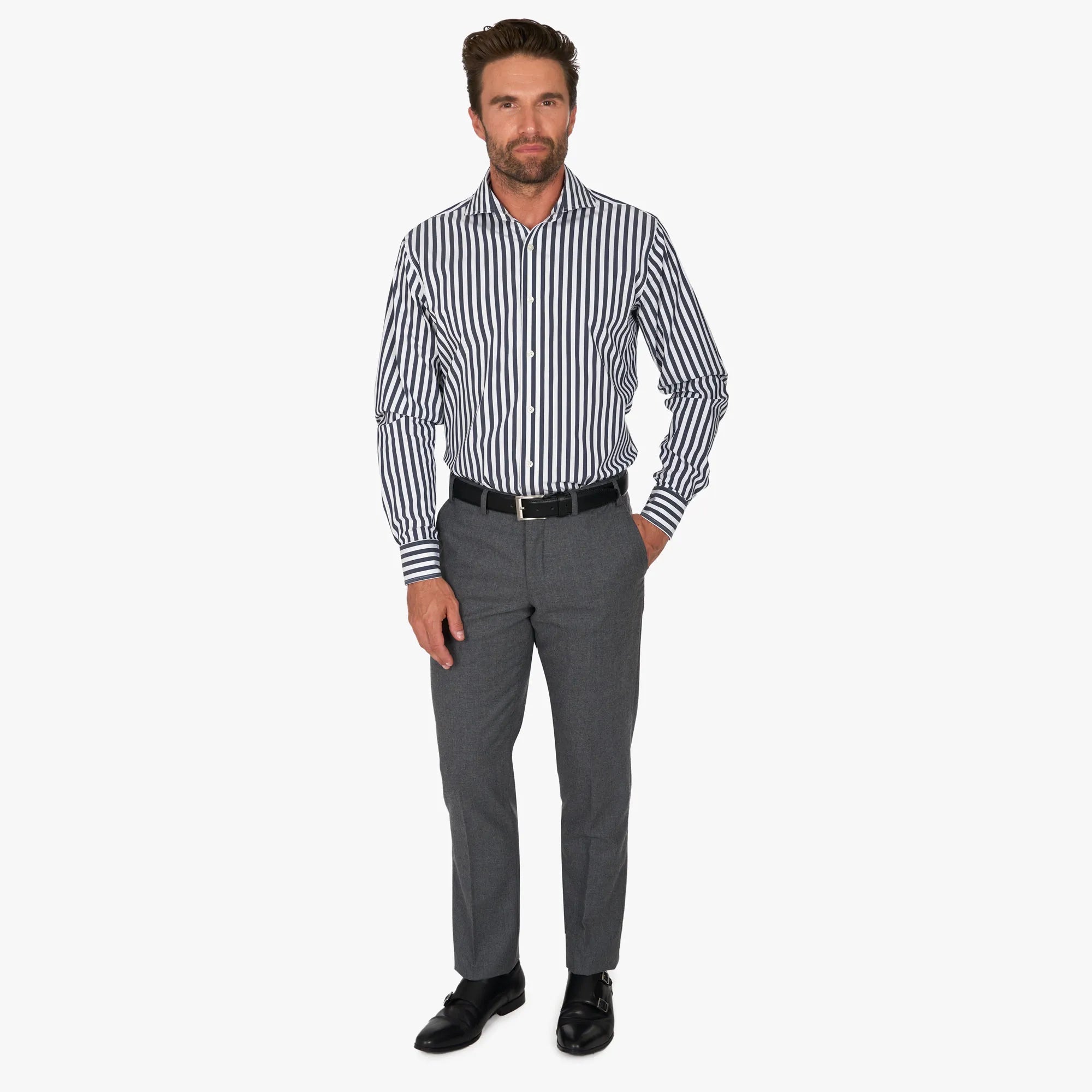 Modern Fit Hemd aus reiner Baumwolle in Weiß und Blau gestreift blau/gestreift Bild 3