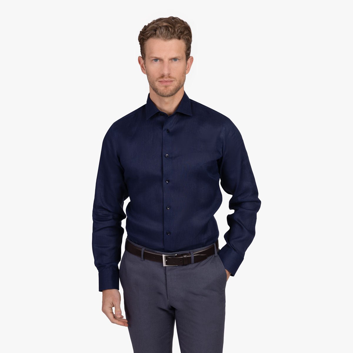Slim Fit Hemd aus dunkelblauem reinem Leinen dkl. blau Bild 1