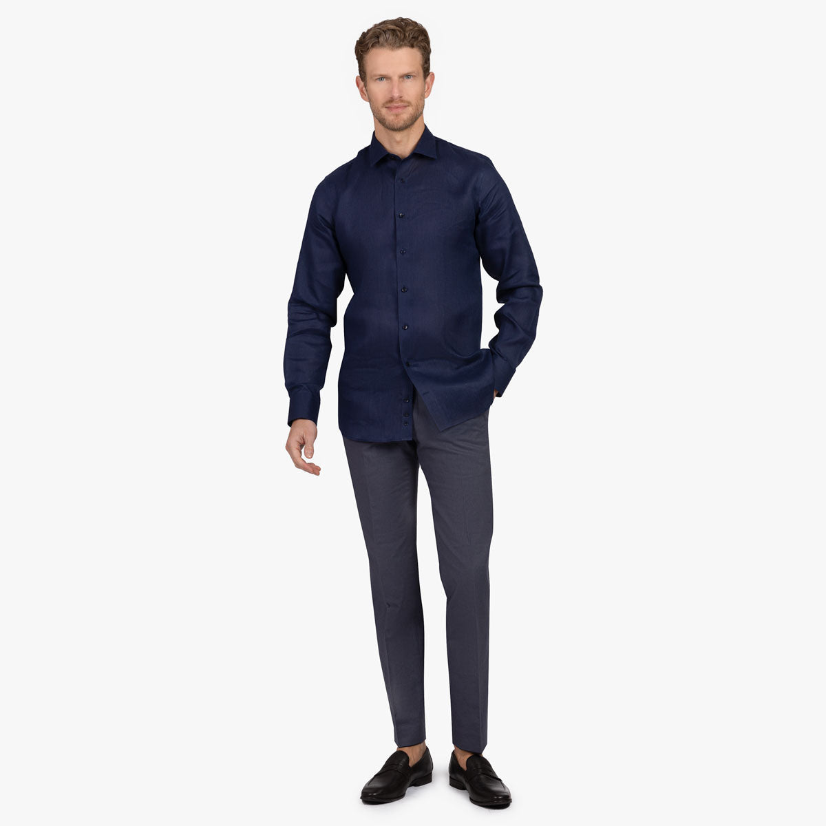 Slim Fit Hemd aus dunkelblauem reinem Leinen dkl. blau Bild 4