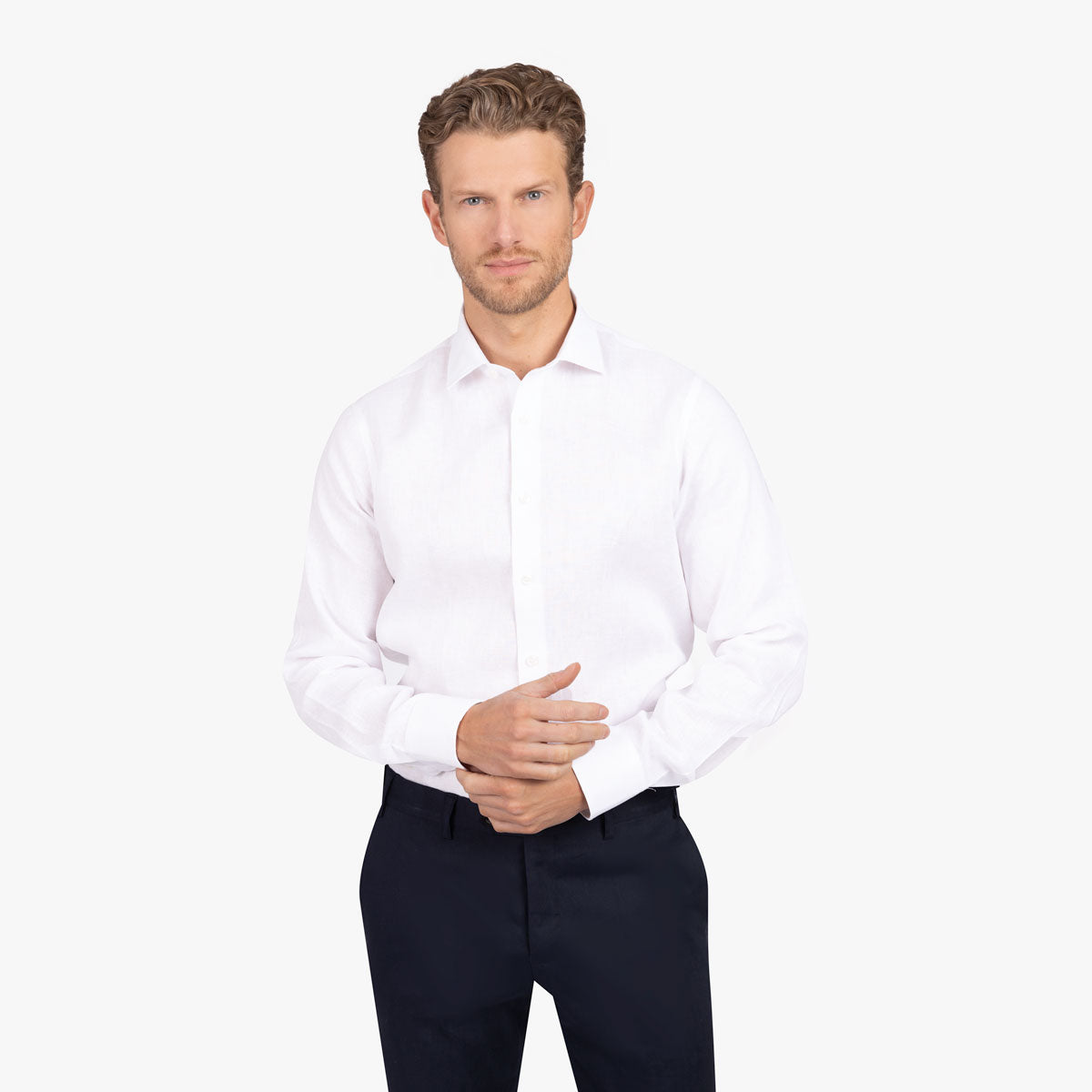 Slim Fit Hemd aus weißem reinem Leinen weiss Bild 1