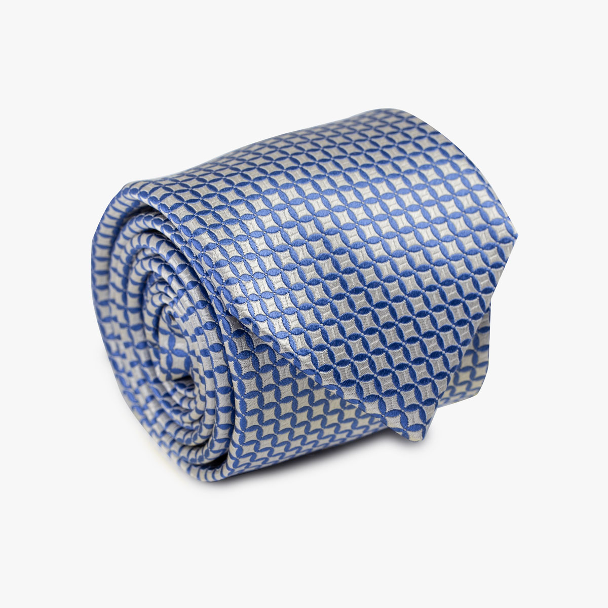 Aufgerollte Krawatte mit geometrischem Muster in hellblau grau