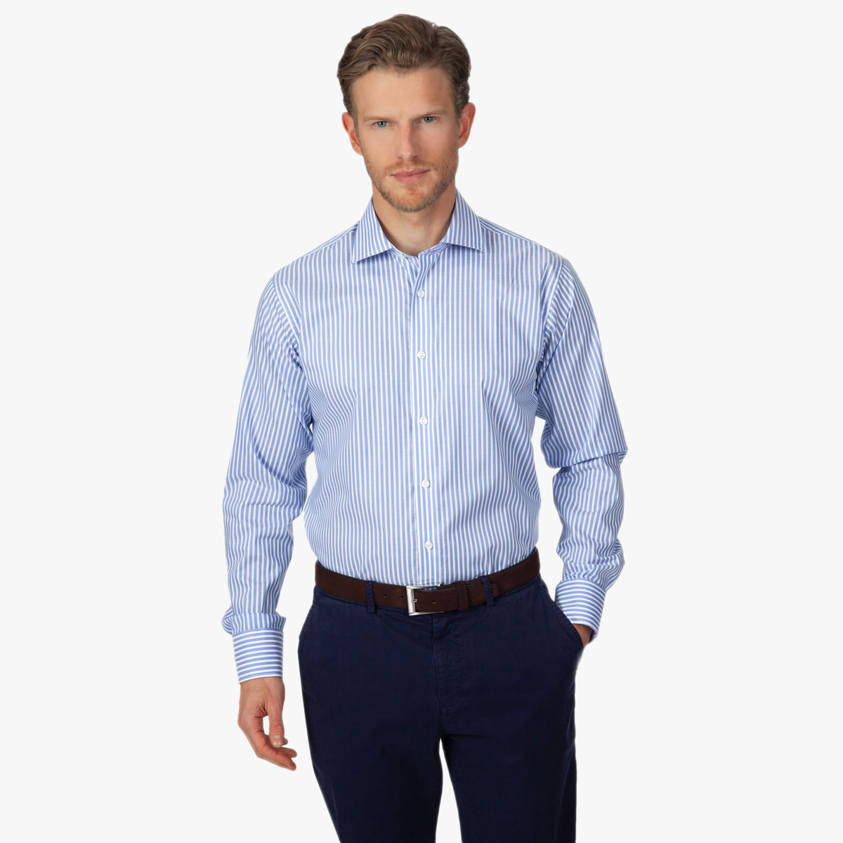 Modern Fit Hemd mit blau-weißen Streifen 