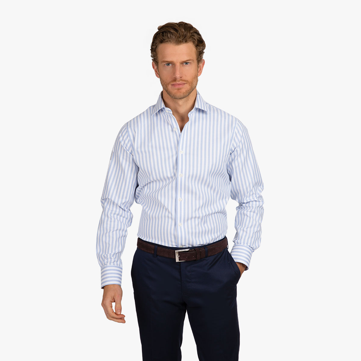 Slim Fit Hemd gestreift in hellblau und weiß