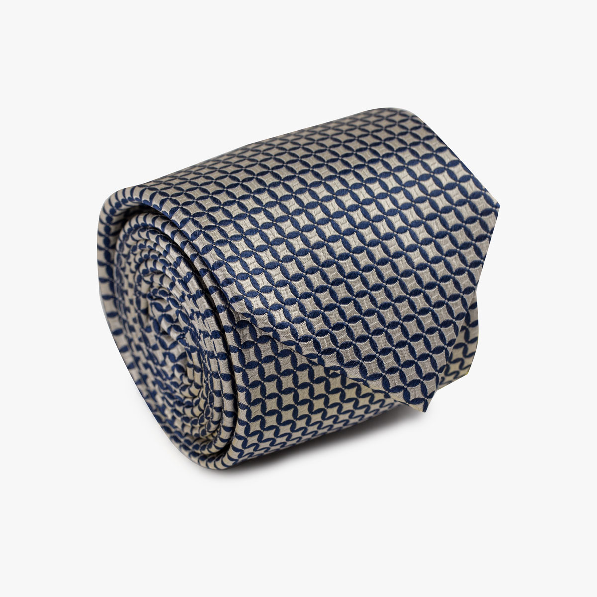 Aufgerollte Krawatte mit geometrischem Muster in beige blau