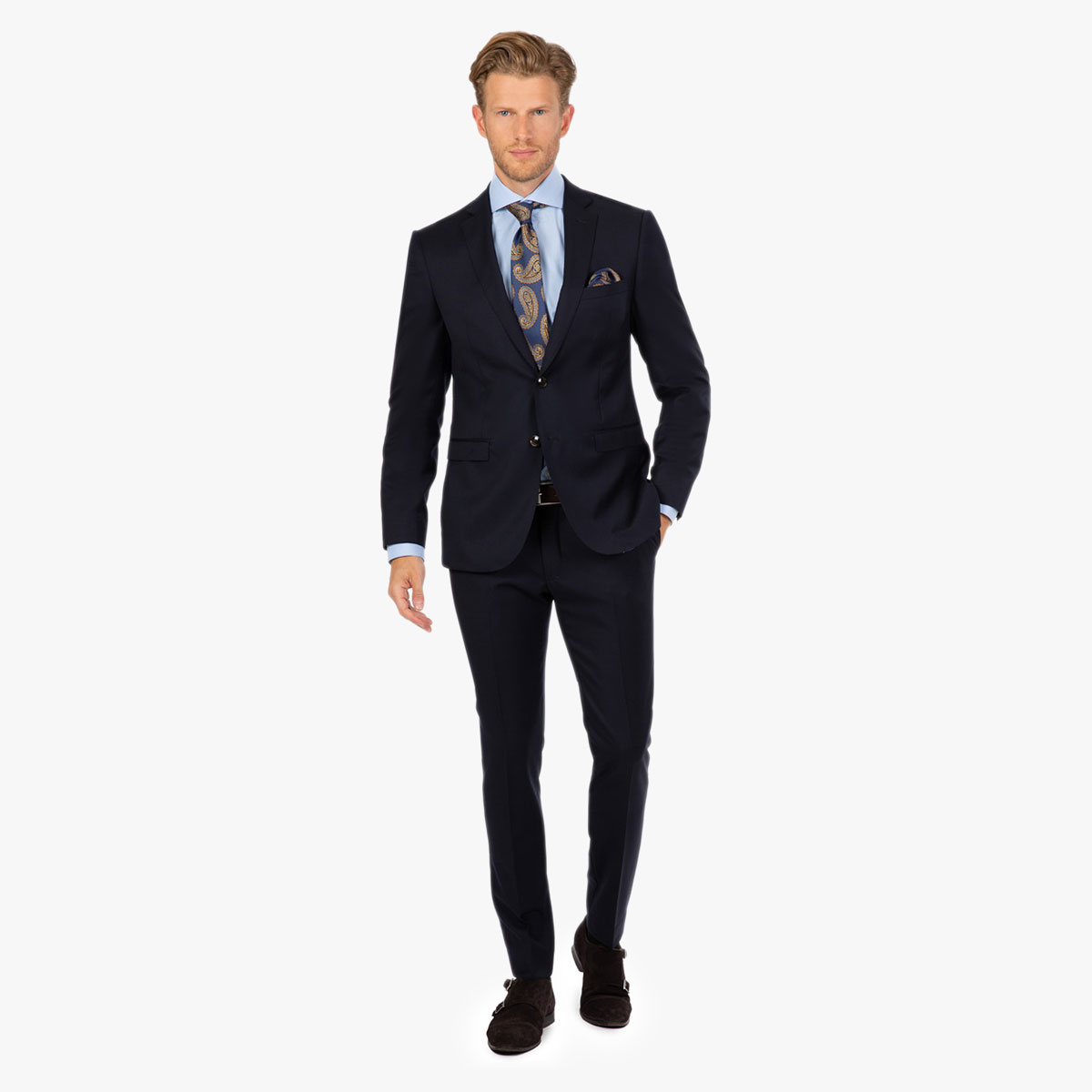 Moderner schlank geschnittener Anzug in dunkelblau