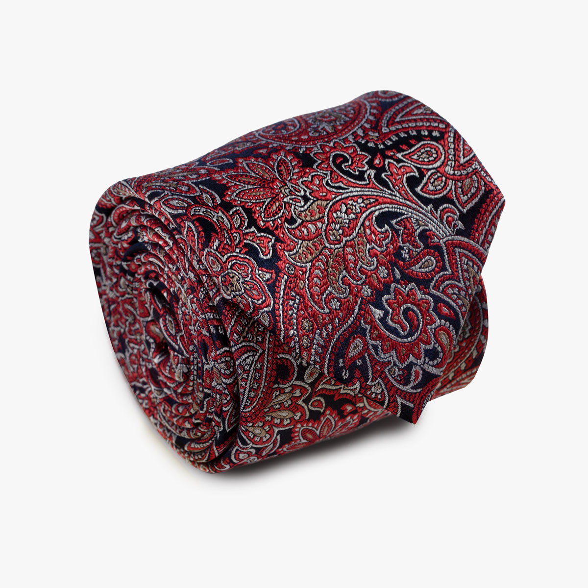 Aufgerollte Krawatte mit Paisley-Muster in rot und blau