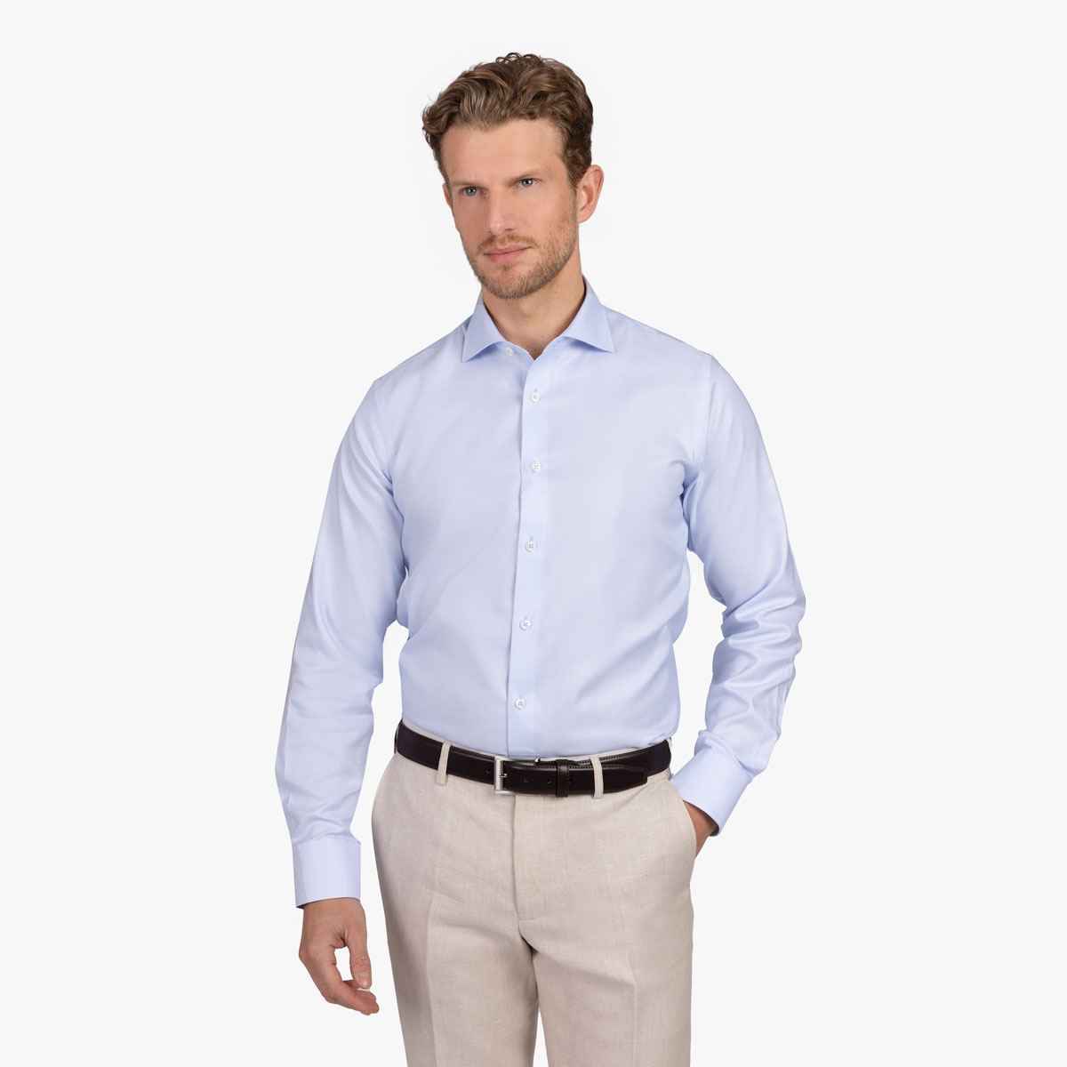 Slim Fit Hemd aus Baumwolle in hellblau mit Muster