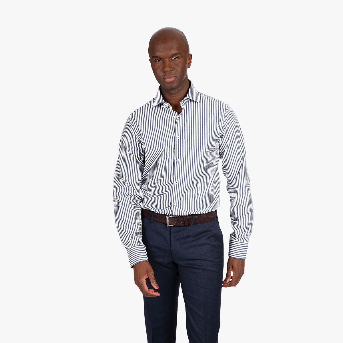 Slim Fit Hemd gestreift in dunkelblau und weiß