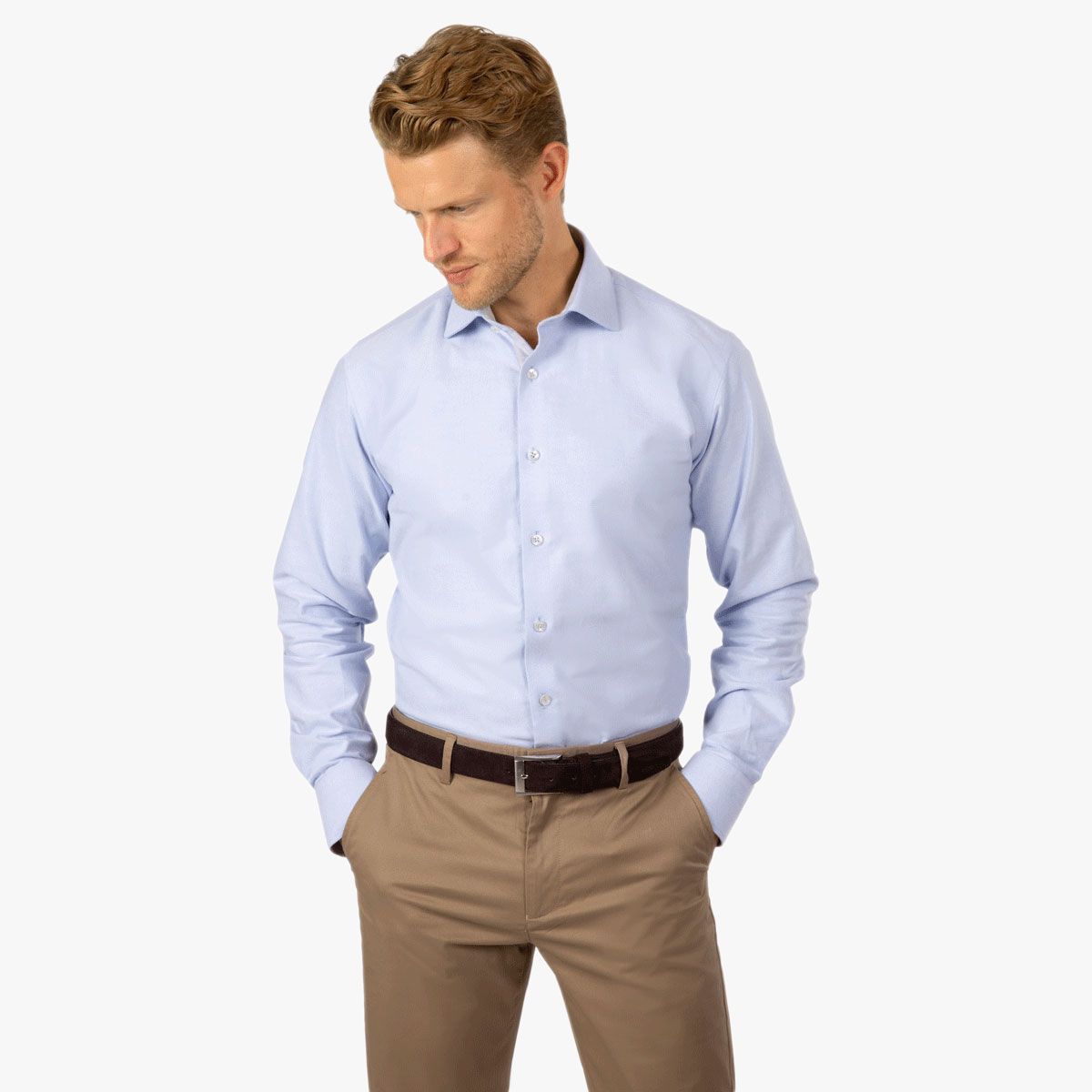 Modern Fit Hemd in hellblau mit grauen Details