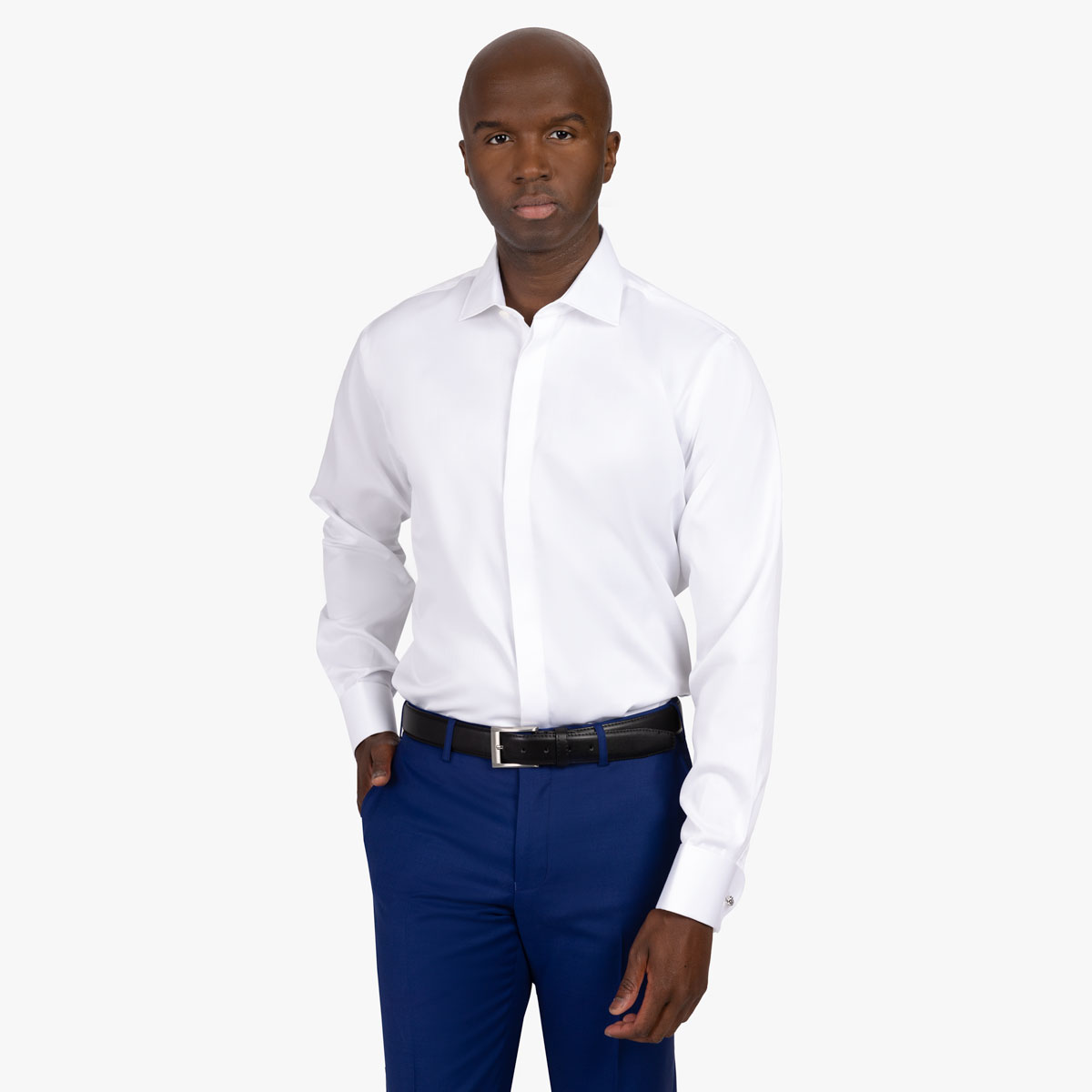Slim Fit Hemd aus Baumwolle mit verdeckter Knopfleiste in weiß