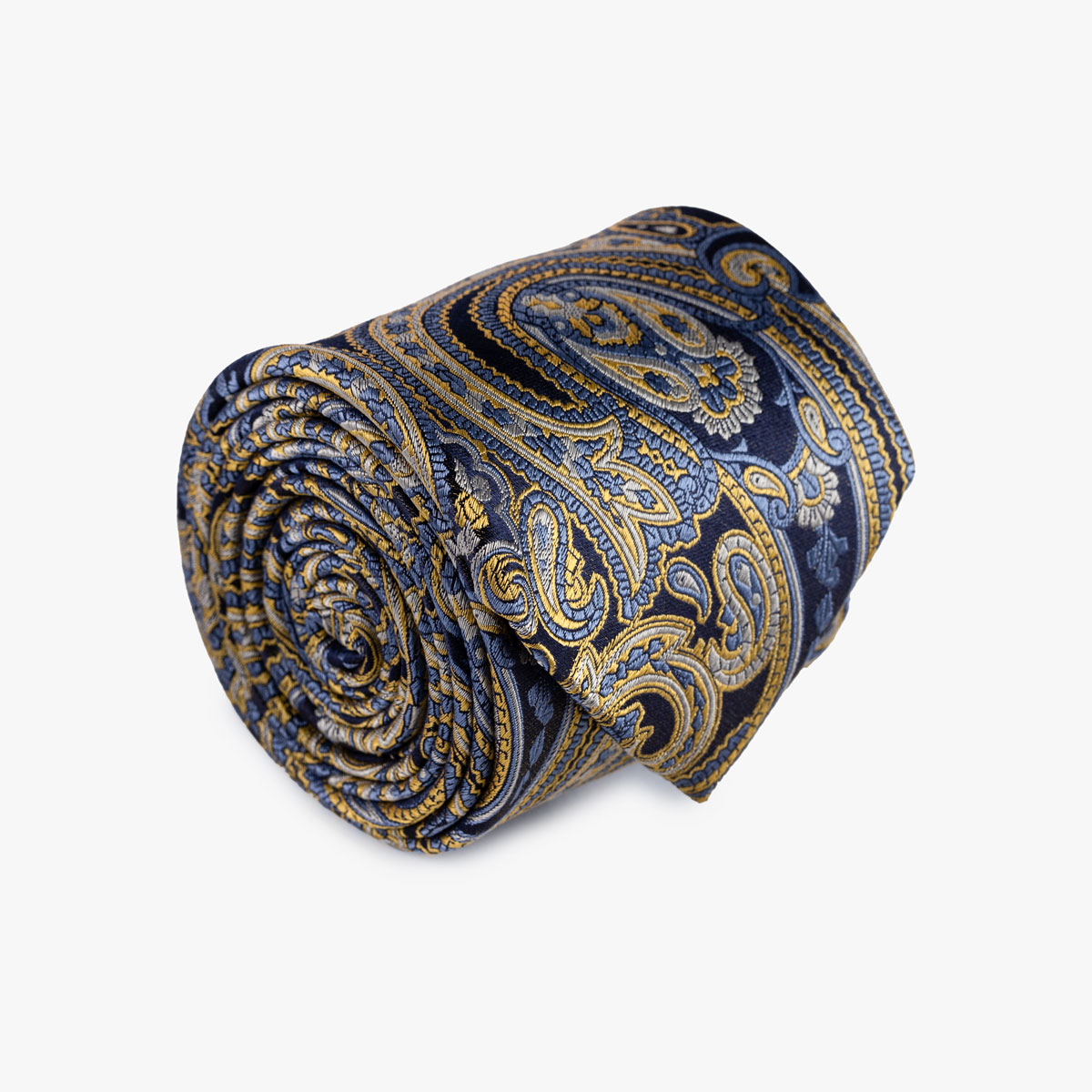 Krawatte aus Seide in dunkelblau mit goldenem Muster