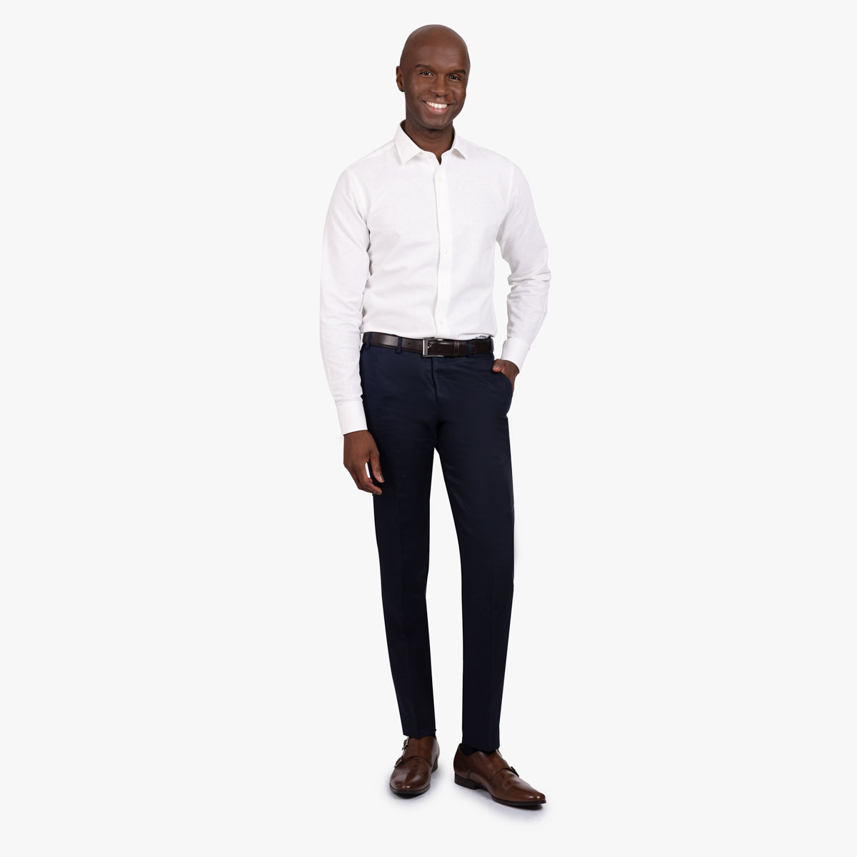 Slim Fit Hemd aus Baumwolle/Leinen in weiß