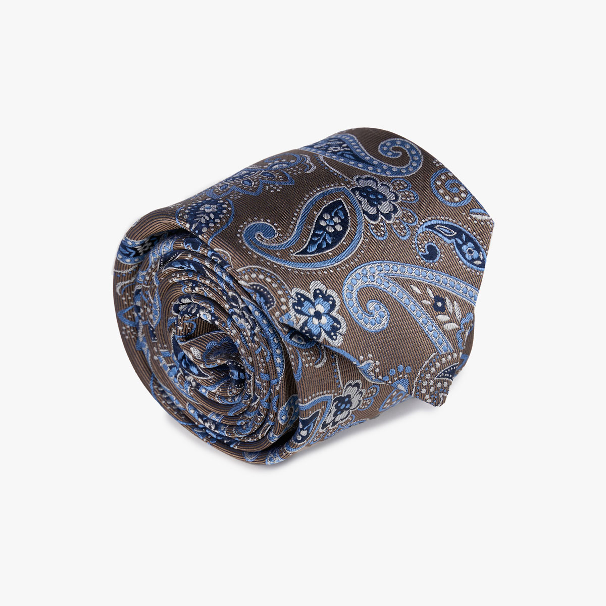 Krawatte aus Seide in Braun und blauem Paisley-Muster