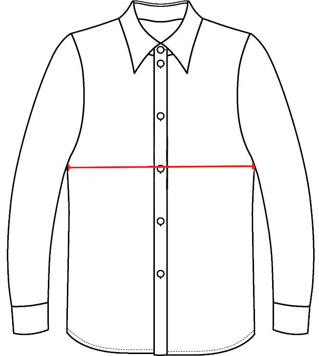 Zeichnung zum richtigen Messen der Brustweite beim Herrenhemd