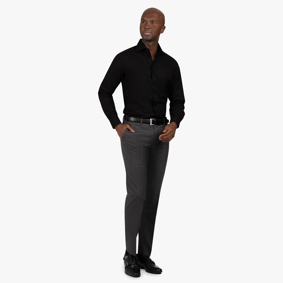 Slim Fit Hemd aus Baumwolle/Leinen in schwarz