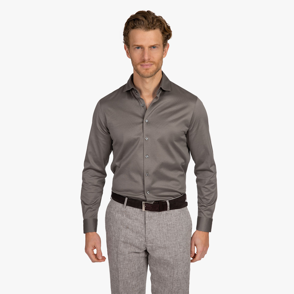 Slim Fit Premium Jersey Hemd aus mercerisierter Baumwolle aus Italien Premium Jersey Hemd Slim Fit aus italienischer mercerisierter Baumwolle