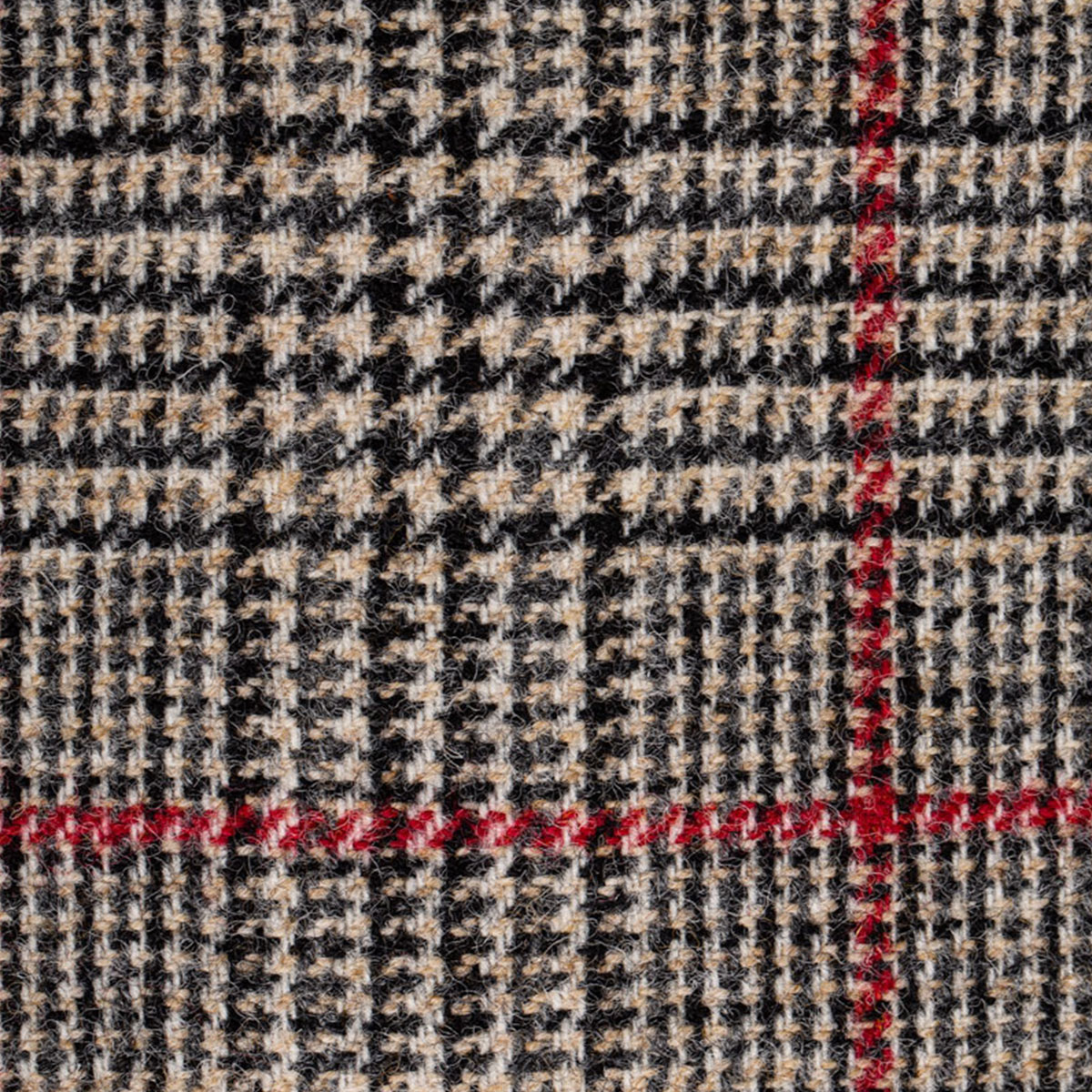 Oberstoff mit rotem Überkaro auf Glen Plaid von Abraham Moon & Sons in Großbritannien Glen Plaid mit rotem Überkaro von Abraham Moon & Sons in Großbritannien