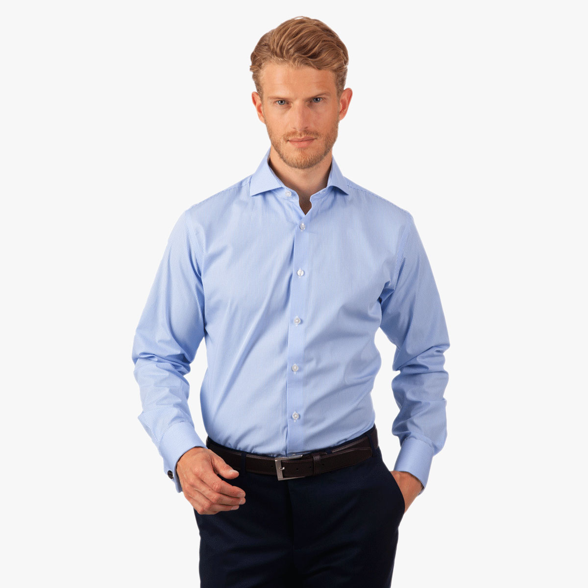 Modern Fit Hemd in blau-weißem Karo-Dessin