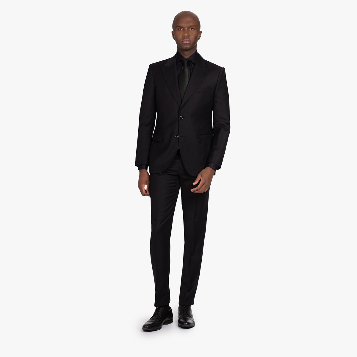 Anzug Fano/N mit steigendem Revers und R-Bund in schwarz