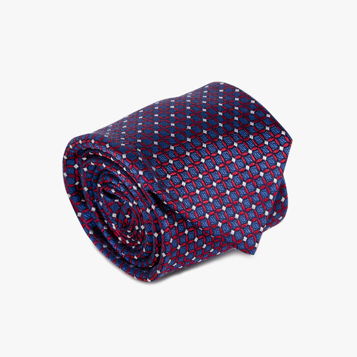 Krawatte mit geometrischem Muster in rot dunkelblau silber