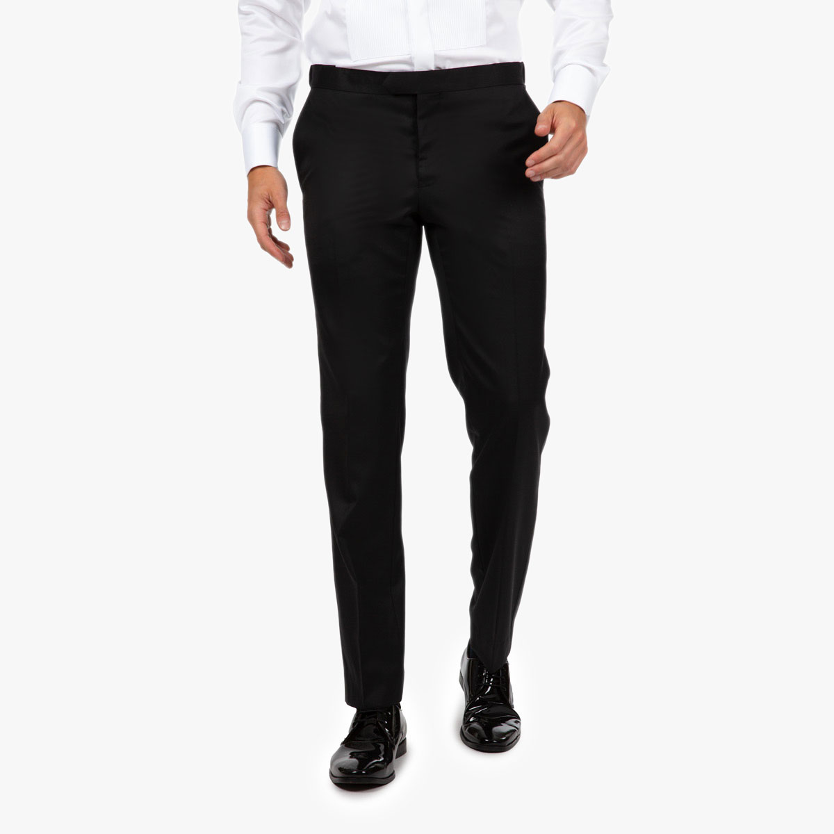 Smoking-Hose in schwarz mit Satin-Galonstreifen Schwarze Smoking-Hose mit Satin-Galonstreifen