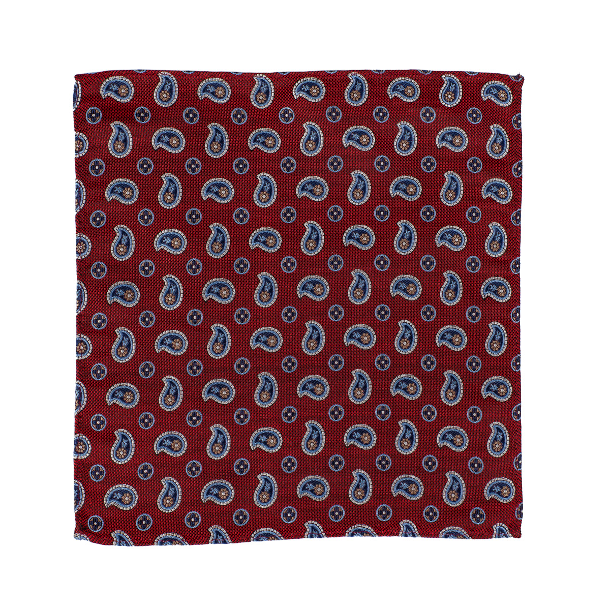 Stoff vom Einstecktuch mit Paisley-Muster in rot-blau