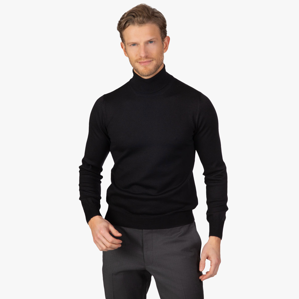 Schwarzer Rollkragenpullover aus Merinowolle Rollkragenpullover in schwarz aus Merinowolle