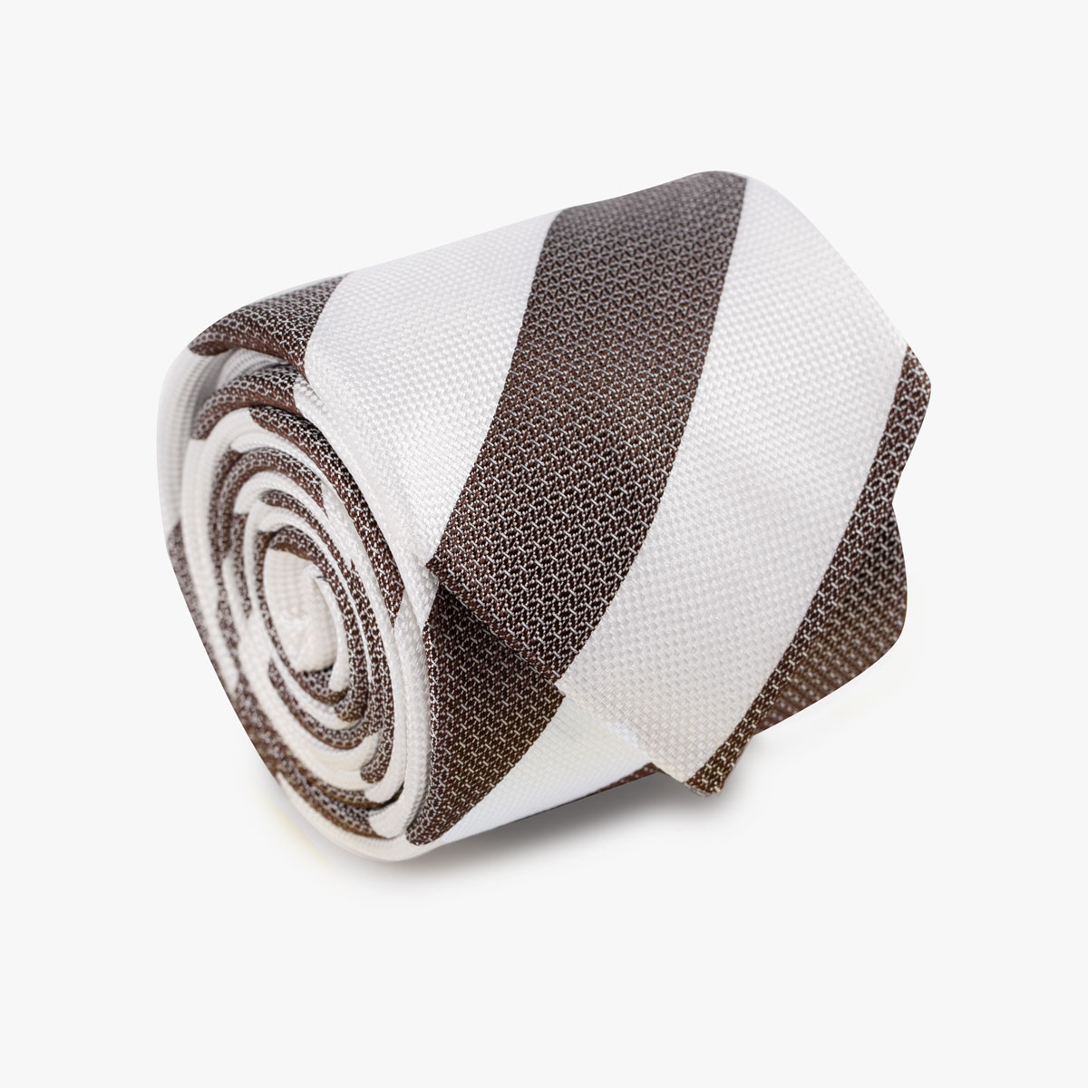 Aufgerollte Krawatte mit breiten Streifen in off-white und braun