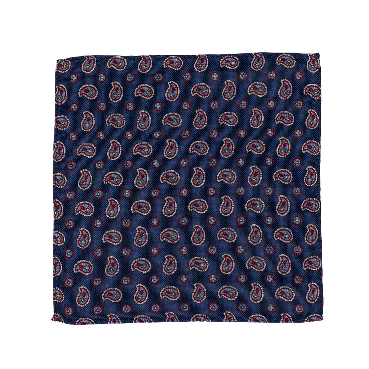 Stoff vom Einstecktuch mit Paisley-Muster in blau-rot