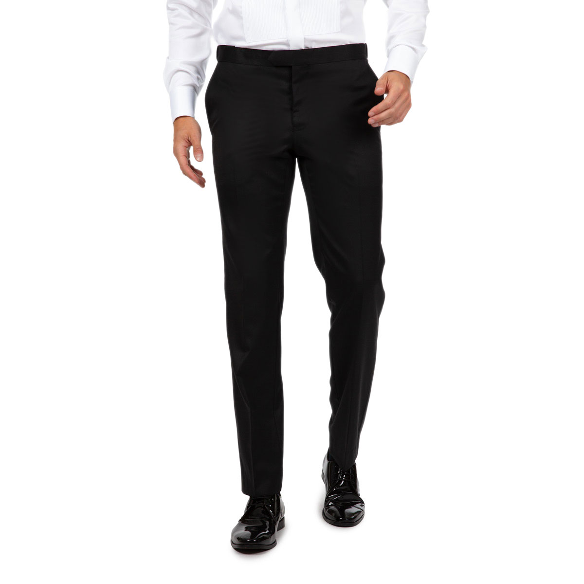 Smoking-Hose in schwarz mit Satin-Galonstreifen Schwarze Smoking-Hose mit Satin-Galonstreifen